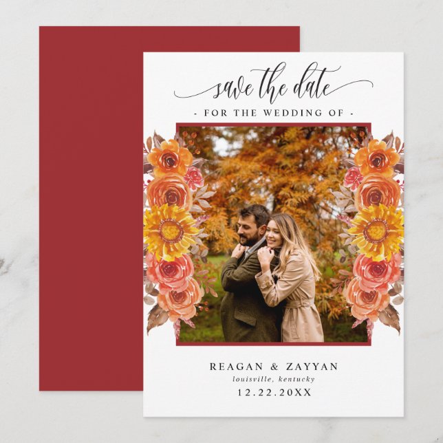 Tarjeta de Guardar Fecha de Foto Floral de Otoño (Anverso / Reverso)