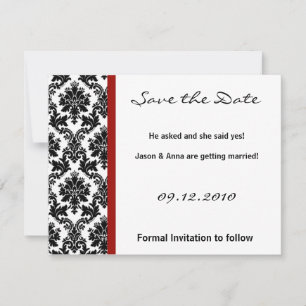 Tarjeta de Guardar la Fecha 4x5 - Damask Negro y C
