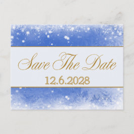 Tarjeta de Guardar la Fecha Azul Oro Copos de Niev