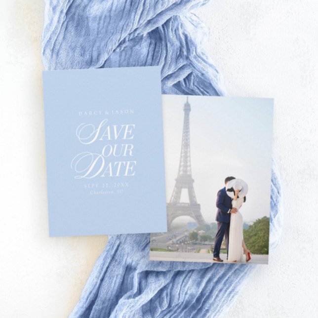 Tarjeta de guardar la fecha azul pastel elegante (Classy Pastel Blue Elegant Save the Date Card)