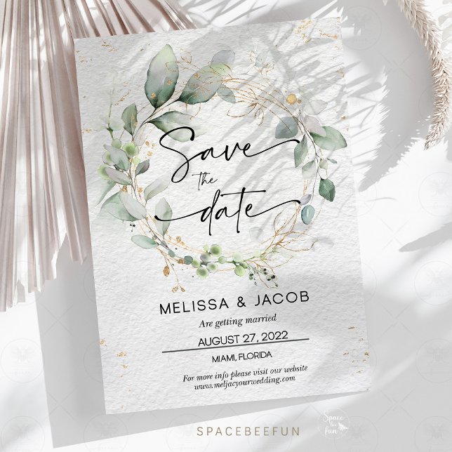 Tarjeta de guardar la fecha Boda Floral Minimalist (Save the date wedding card, minimalist green wedding, floral wedding stationery, eco-friendly weddin)