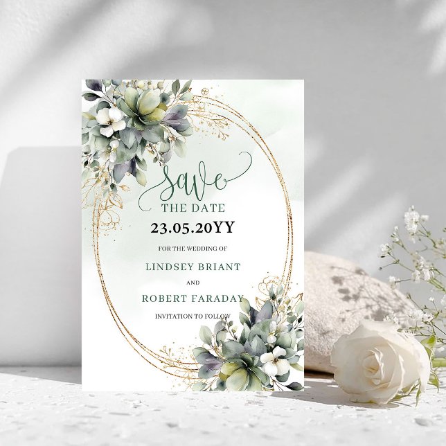 Tarjeta de Guardar la Fecha Botánica Verde Chic Sa (Chic Sage Green Botanical Save The Date Card)