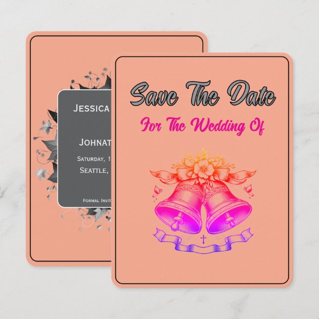 Tarjeta de guardar la fecha Campanas de boda meloc (Anverso / Reverso)