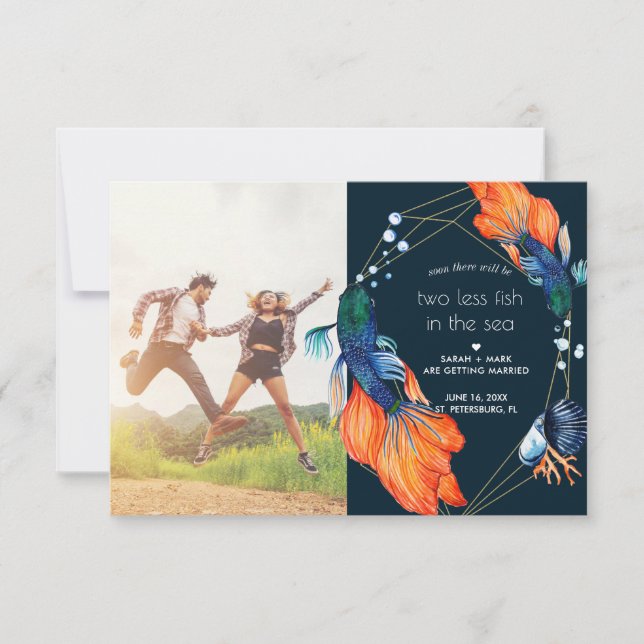 Tarjeta de guardar la fecha con dos peces menos (Anverso)