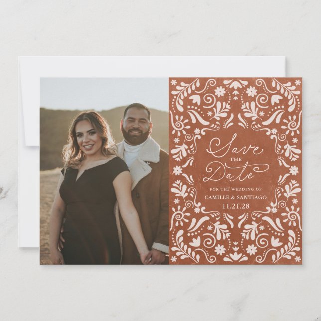 Tarjeta de Guardar la Fecha con Foto de Papel Pica (Anverso)