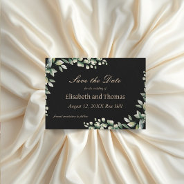 Tarjeta de guardar la fecha con hojas de eucalipto