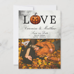 Tarjeta de guardar la fecha de amor de calabaza