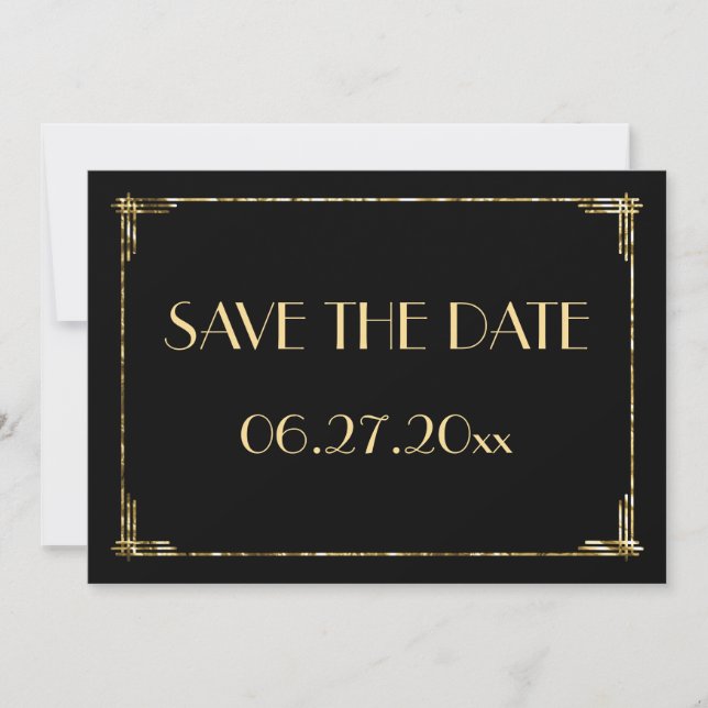 Tarjeta de guardar la fecha de boda Art Deco con l (Anverso)