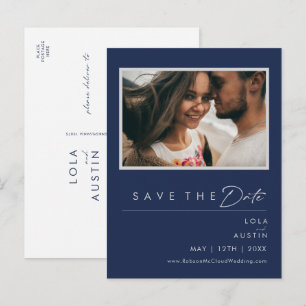 Tarjeta de Guardar la Fecha de Boda Azul Marino Mo