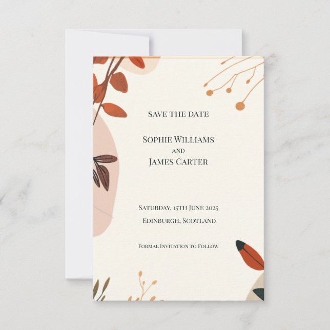 Tarjeta de guardar la fecha de boda boho con flore (Anverso)