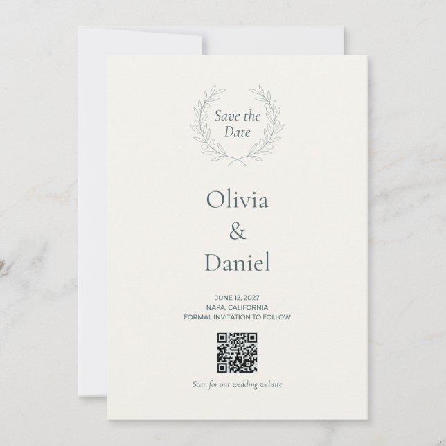 Tarjeta de guardar la fecha de boda con código QR  (Anverso)