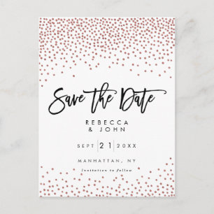 tarjeta de guardar la fecha de boda con confeti de