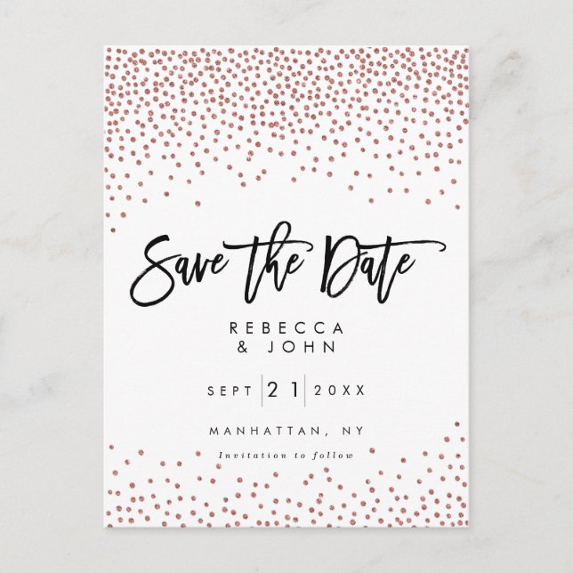 tarjeta de guardar la fecha de boda con confeti de (Anverso)
