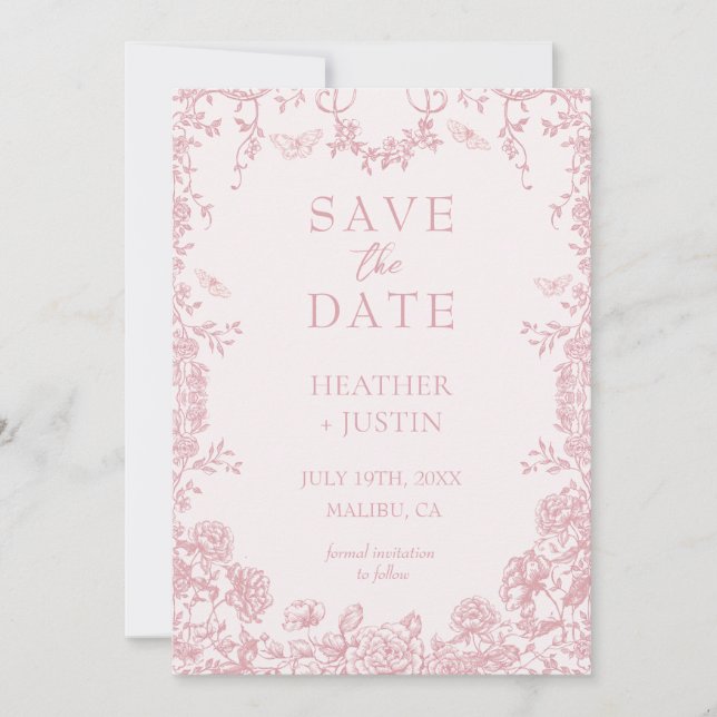 Tarjeta de guardar la fecha de boda con flores ros (Anverso)