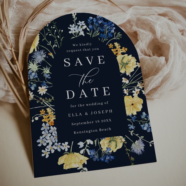 Tarjeta de guardar la fecha de boda con flores sil (Subido por el creador)