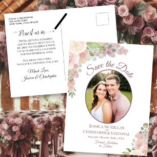 Tarjeta de guardar la fecha de boda con foto flora