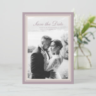 Tarjeta de guardar la fecha de boda con foto malva