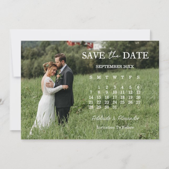 Tarjeta de guardar la fecha de boda con foto y let (Anverso)