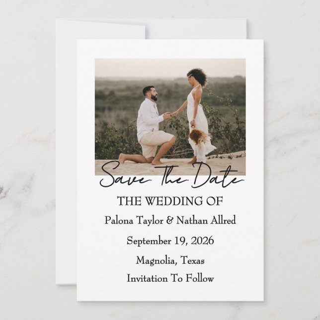 Tarjeta de Guardar la Fecha de Boda con Foto y Let (Anverso)