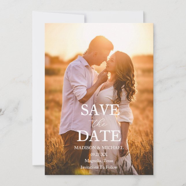 Tarjeta de Guardar la Fecha de Boda con Foto y Let (Anverso)