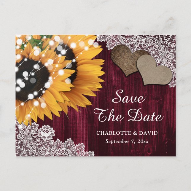 Tarjeta de guardar la fecha de boda con girasoles  (Anverso)