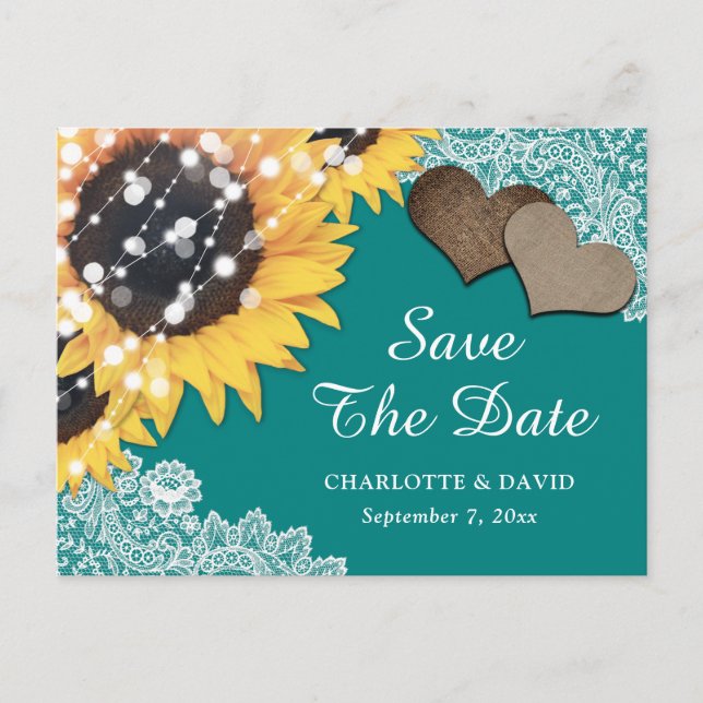 Tarjeta de guardar la fecha de boda con girasoles  (Anverso)