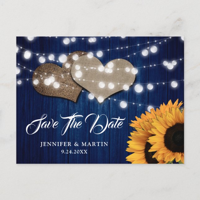 Tarjeta de guardar la fecha de boda con girasoles  (Anverso)