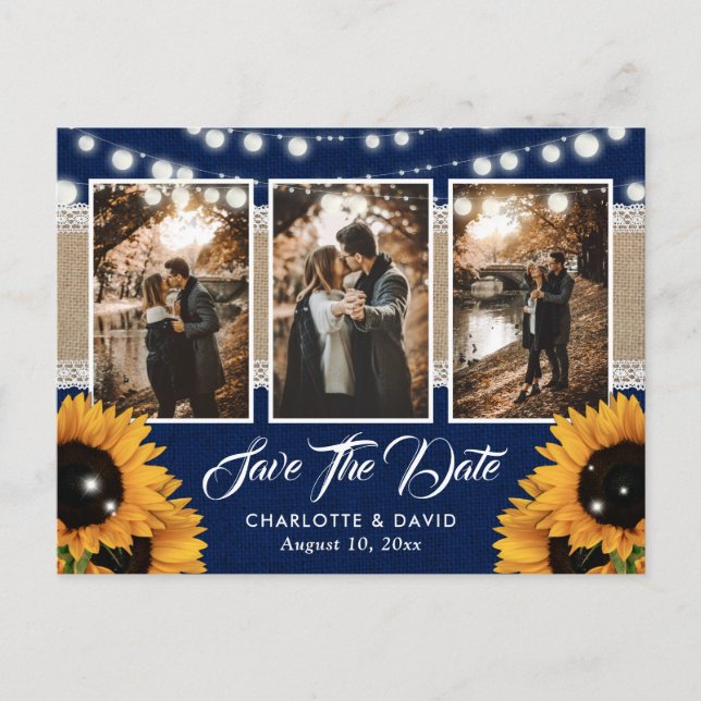 Tarjeta de Guardar la Fecha de Boda con Girasoles  (Anverso)