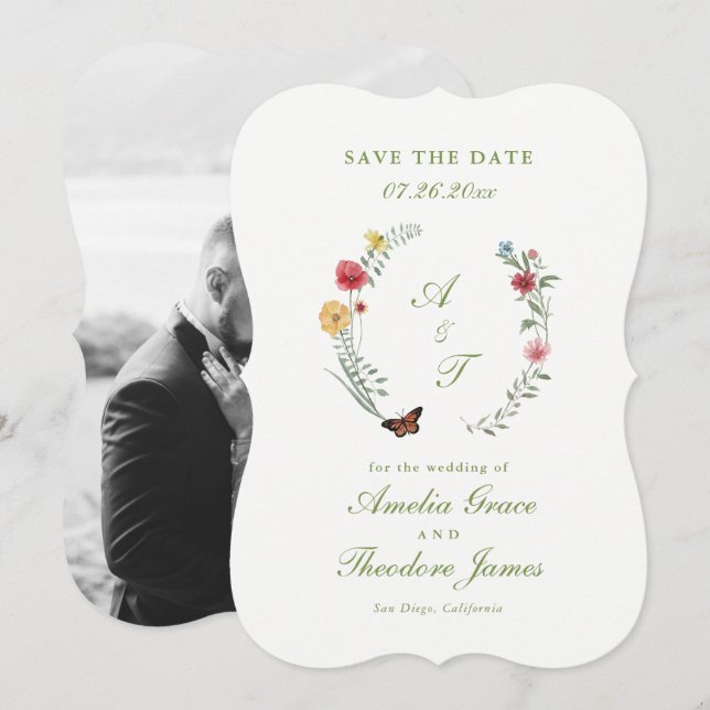 Tarjeta de guardar la fecha de boda con troquel en (Anverso / Reverso)