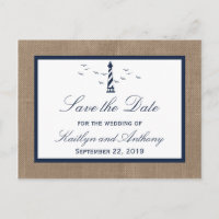 Tarjeta de guardar la fecha de boda de faro náutic