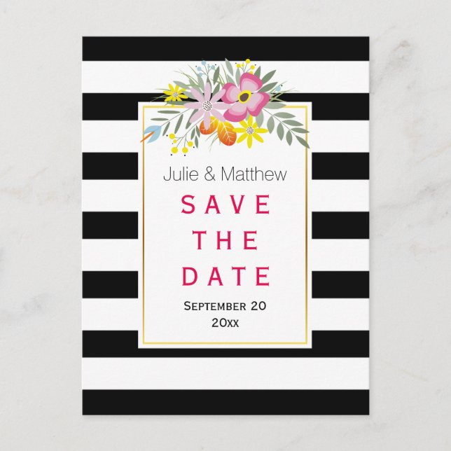 Tarjeta de guardar la fecha de boda de flores rosa (Anverso)