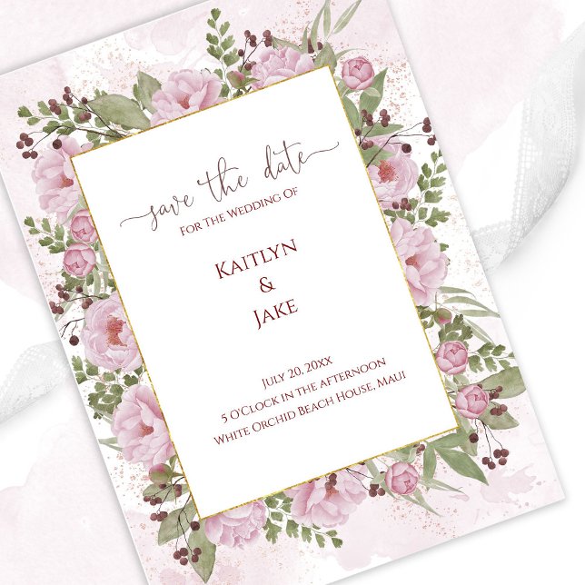Tarjeta de guardar la fecha de boda de peonía rosa (Subido por el creador)