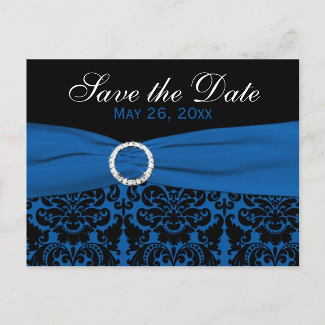 Tarjeta de guardar la fecha de boda de seda azul c (Anverso)