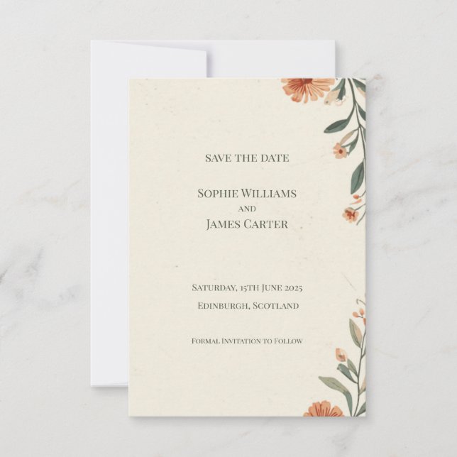 Tarjeta de guardar la fecha de boda de terracota W (Anverso)