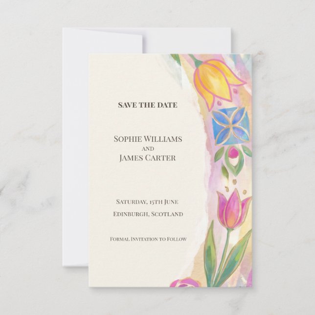 Tarjeta de guardar la fecha de boda de Tulipán Col (Anverso)