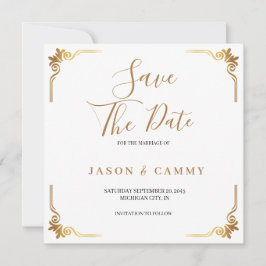 Tarjeta de guardar la fecha de boda elegante dorad