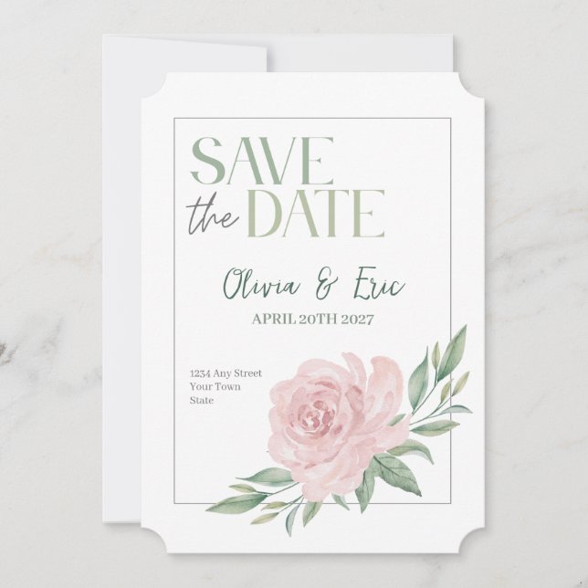 Tarjeta de guardar la fecha de boda elegante flora (Anverso)