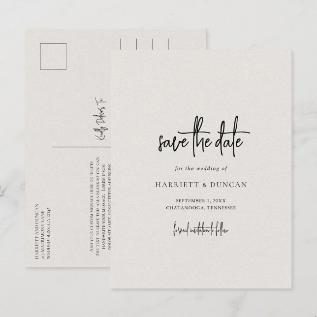 Tarjeta de guardar la fecha de boda en beige neutr (Anverso / Reverso)