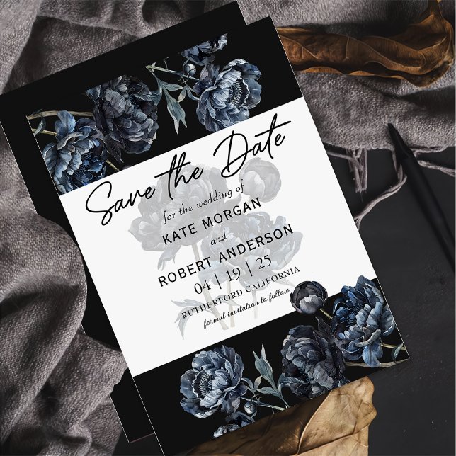 Tarjeta de guardar la fecha de boda floral azul os (Subido por el creador)