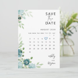 Tarjeta de guardar la fecha de boda floral azul po
