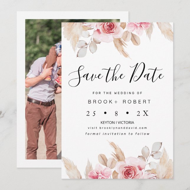 Tarjeta de guardar la fecha de boda floral con ton (Anverso / Reverso)