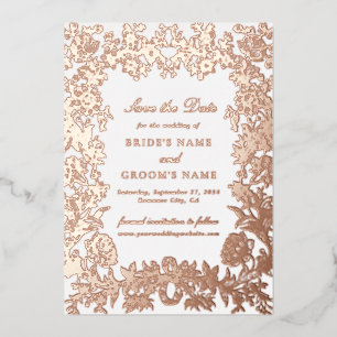 Tarjeta de guardar la fecha de boda floral de oro