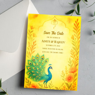 Tarjeta de guardar la fecha de boda floral de pavo