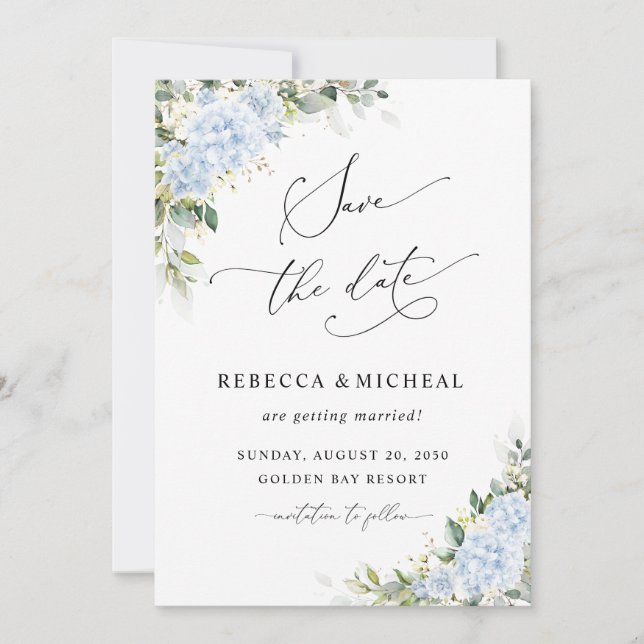 Tarjeta de guardar la fecha de boda floral Hortens (Anverso)