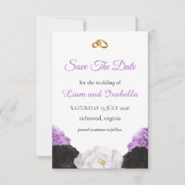Tarjeta de guardar la fecha de boda floral lavanda