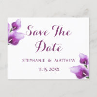 Tarjeta de Guardar la Fecha de Boda Floral Púrpura
