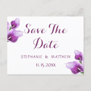 Tarjeta de Guardar la Fecha de Boda Floral Púrpura