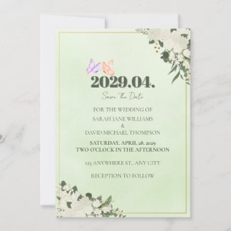 Tarjeta de guardar la fecha de boda floral verde s