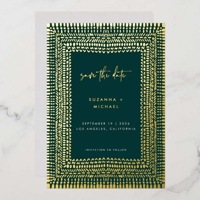 Tarjeta de guardar la fecha de boda moderna boho e (Anverso/Reverso)