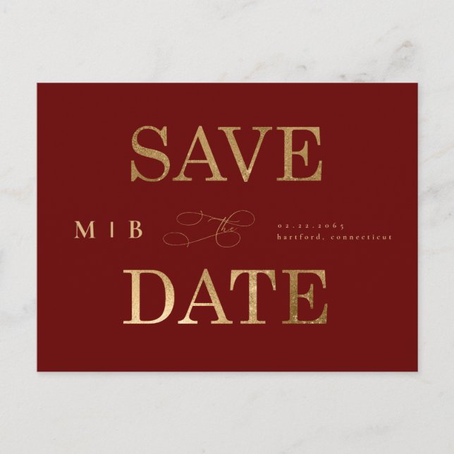 Tarjeta de Guardar la Fecha de Boda Rojo Profundo  (Anverso)